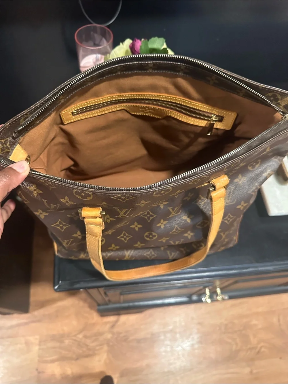 Louis Vuitton Monogram Canvas Tote with Tan Vachetta Straps
